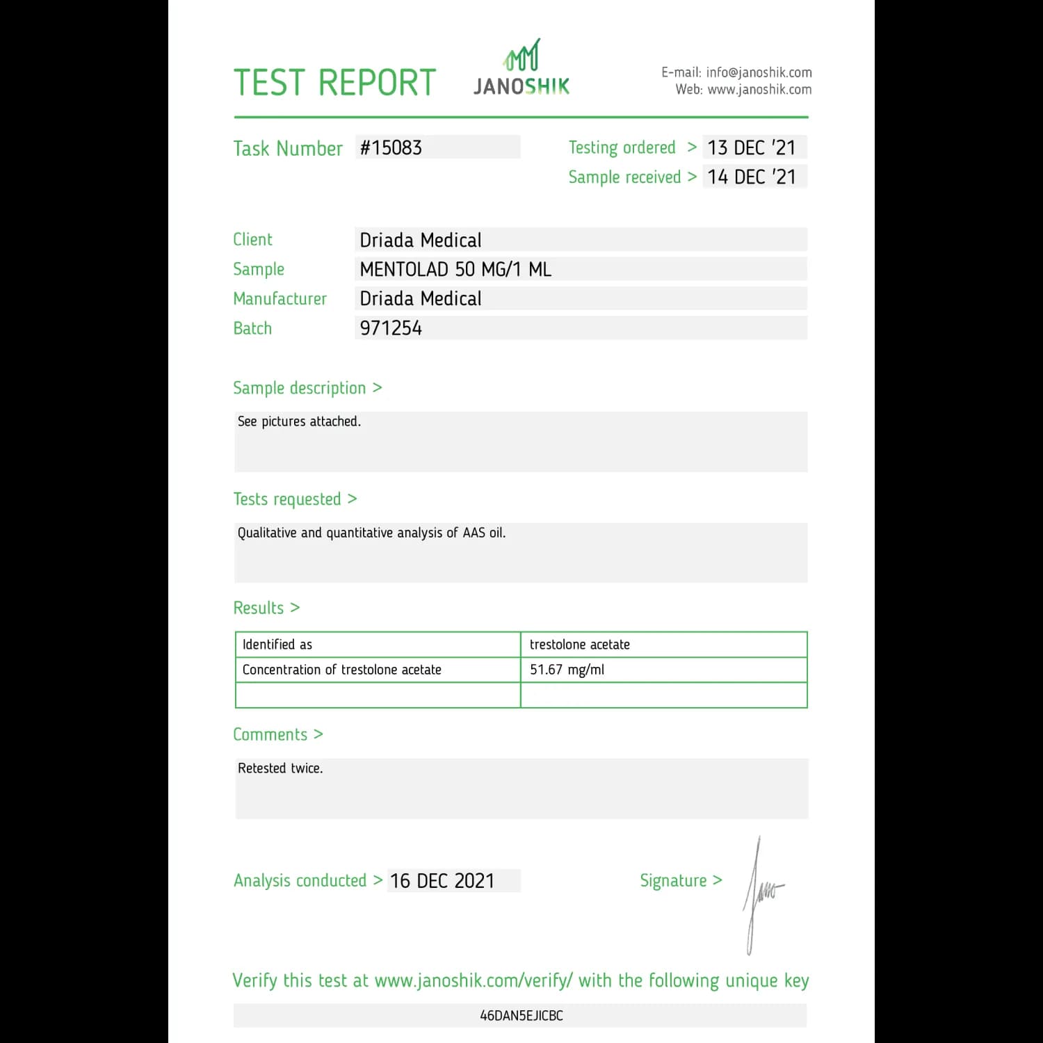 Mentolad (Trestolone acetate) Driada Medical 50 mg/ml