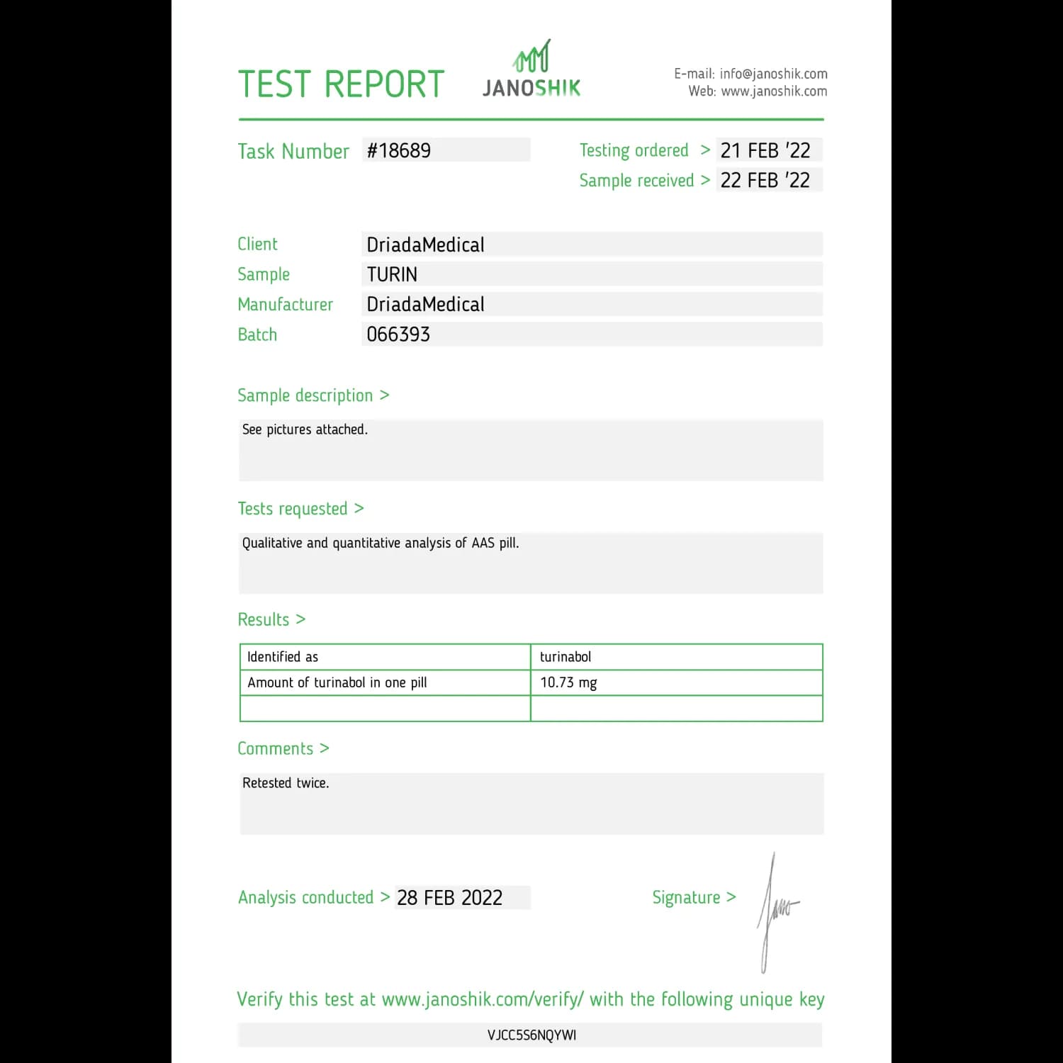 Turinadyn (Turinabol) Driada Medical 10 mg