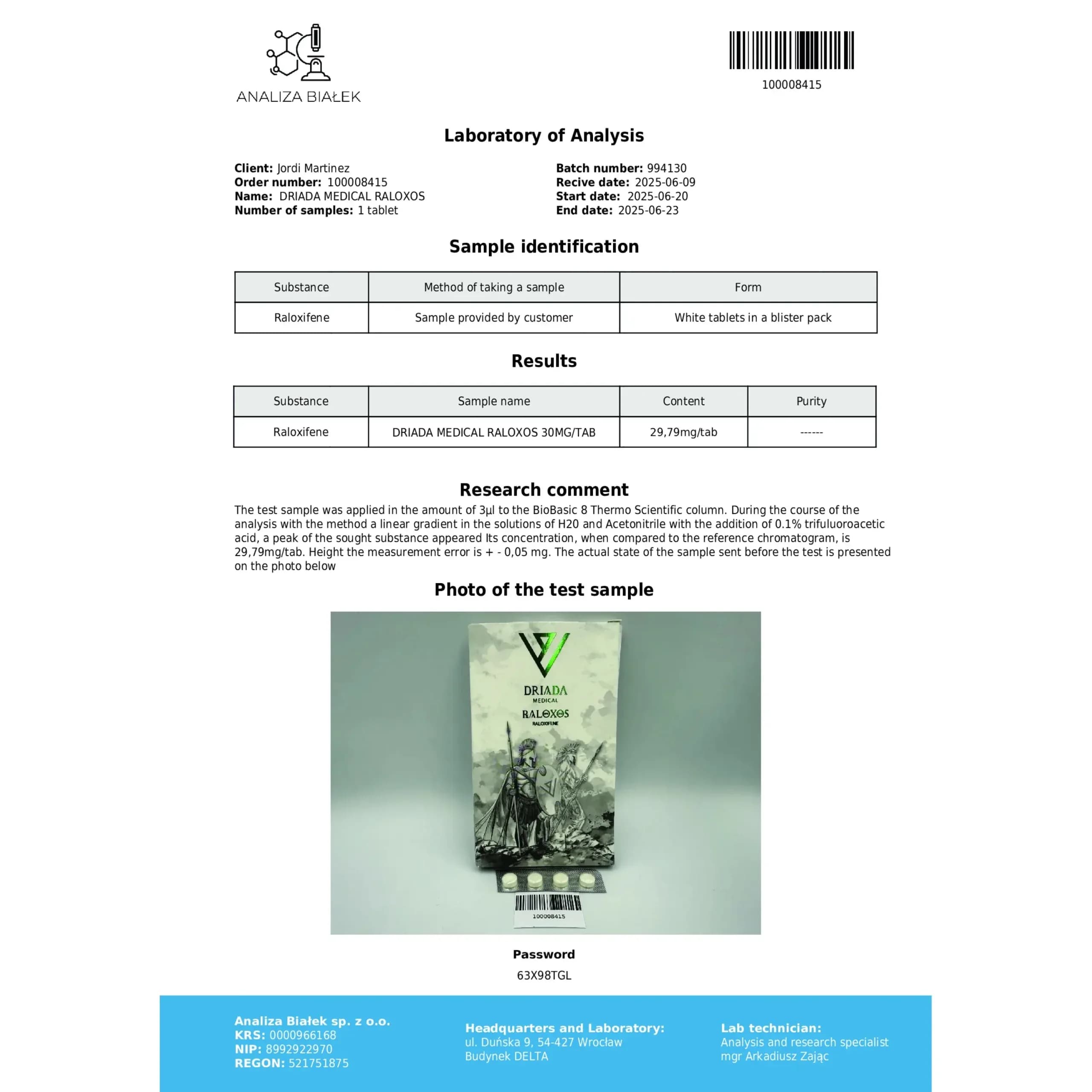 Raloxos 30 mg (Raloxifene) Driada Medical