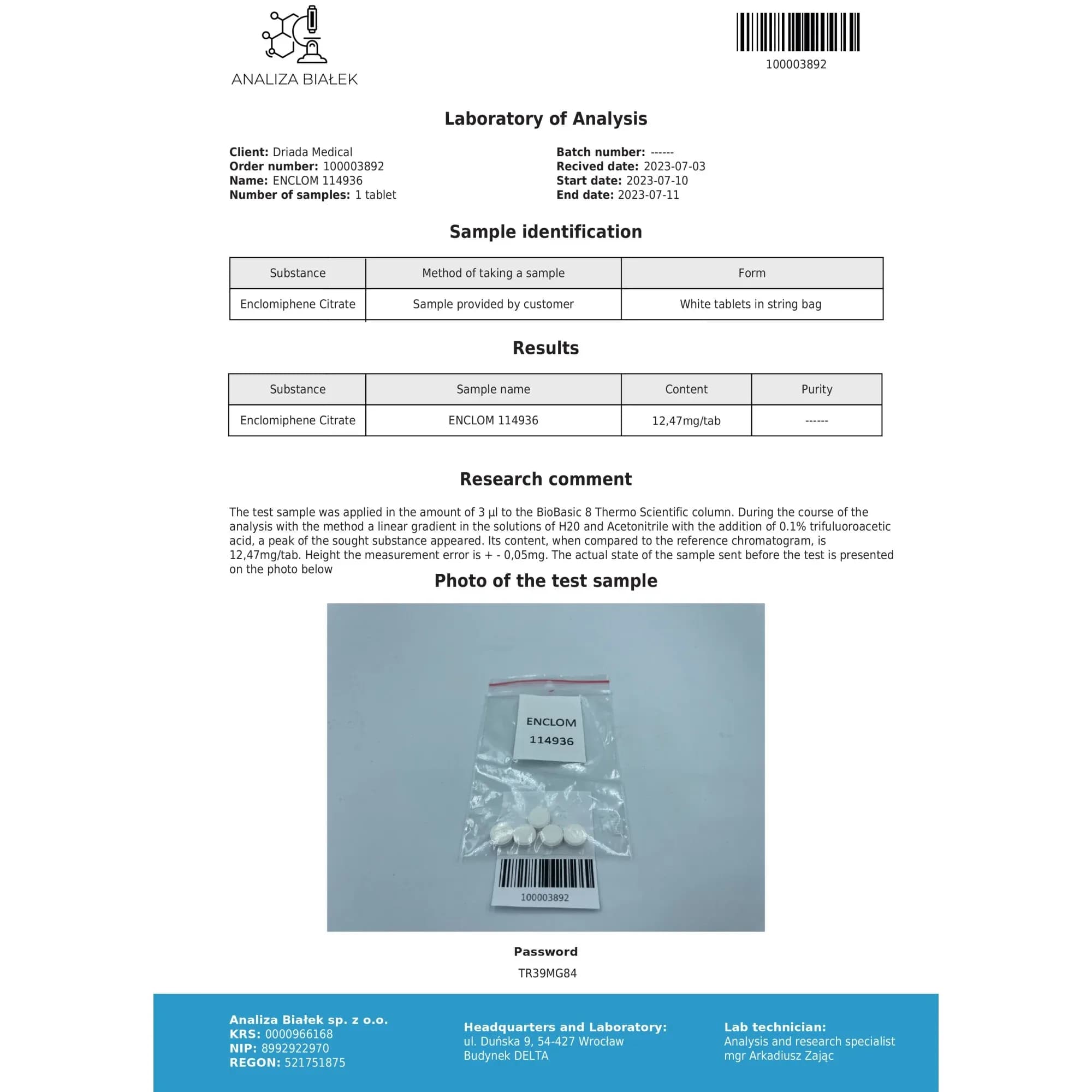 Enclomilad 12.5 mg (Enclomiphene citrate) Driada medical