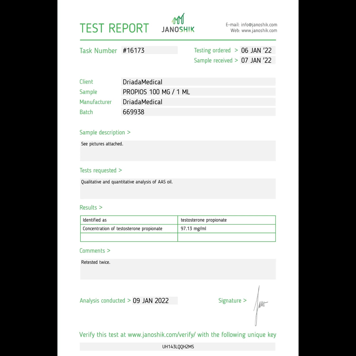 Propios (Testosterone Propionate) Driada Medical 100 mg/ml
