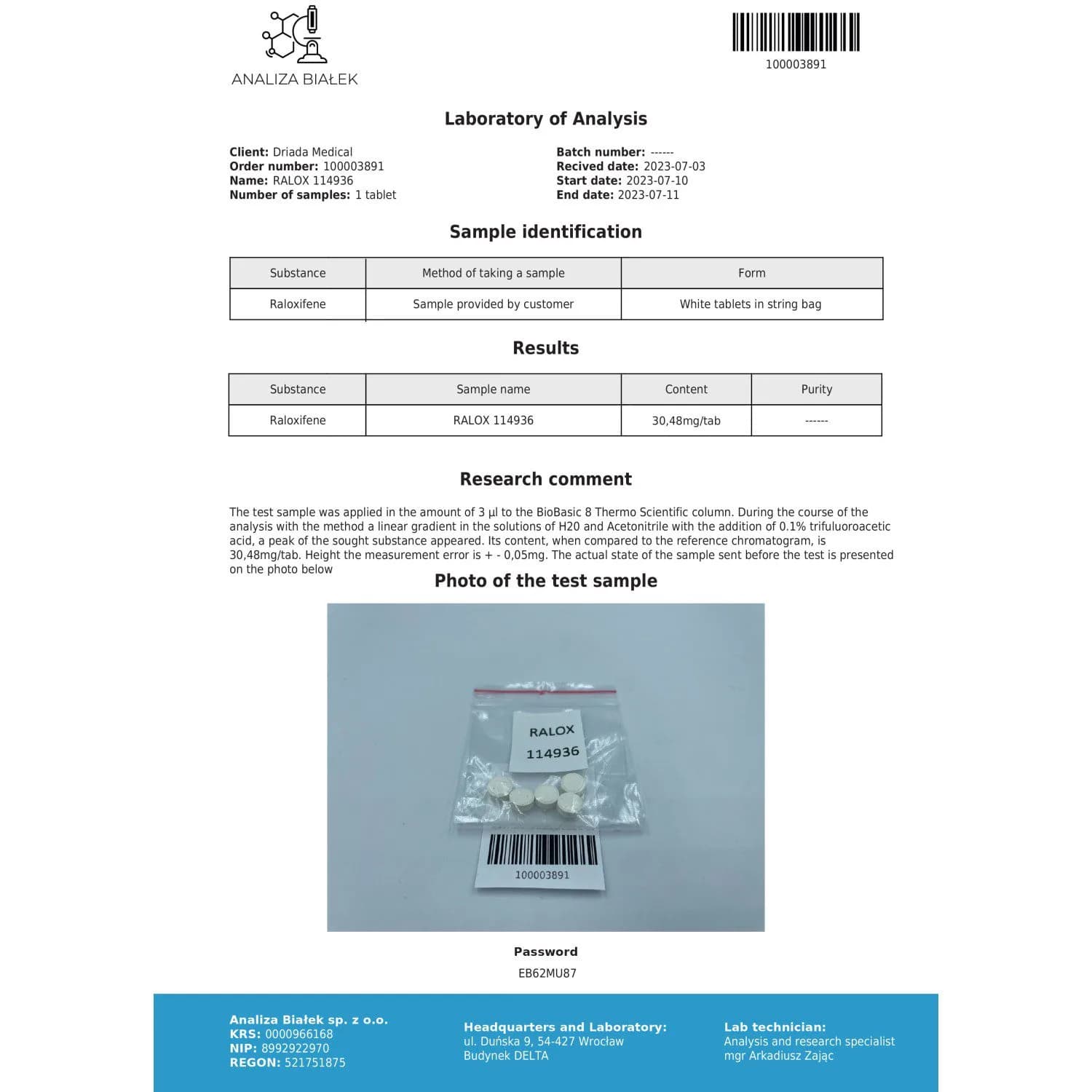 Raloxos (Raloxifene) Driada Medical 30mg