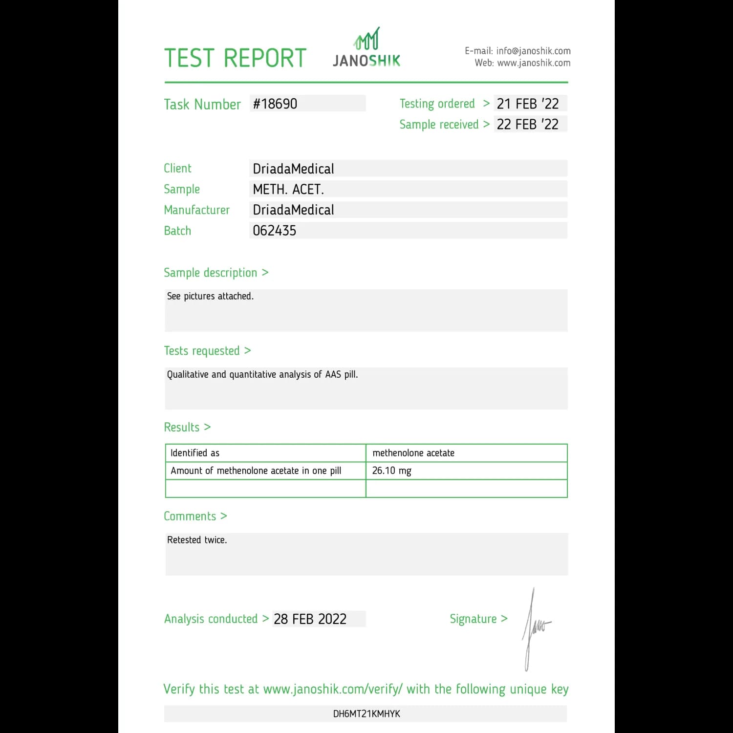 Methacetos (Methenolone acetate) Driada Medical 25 mg