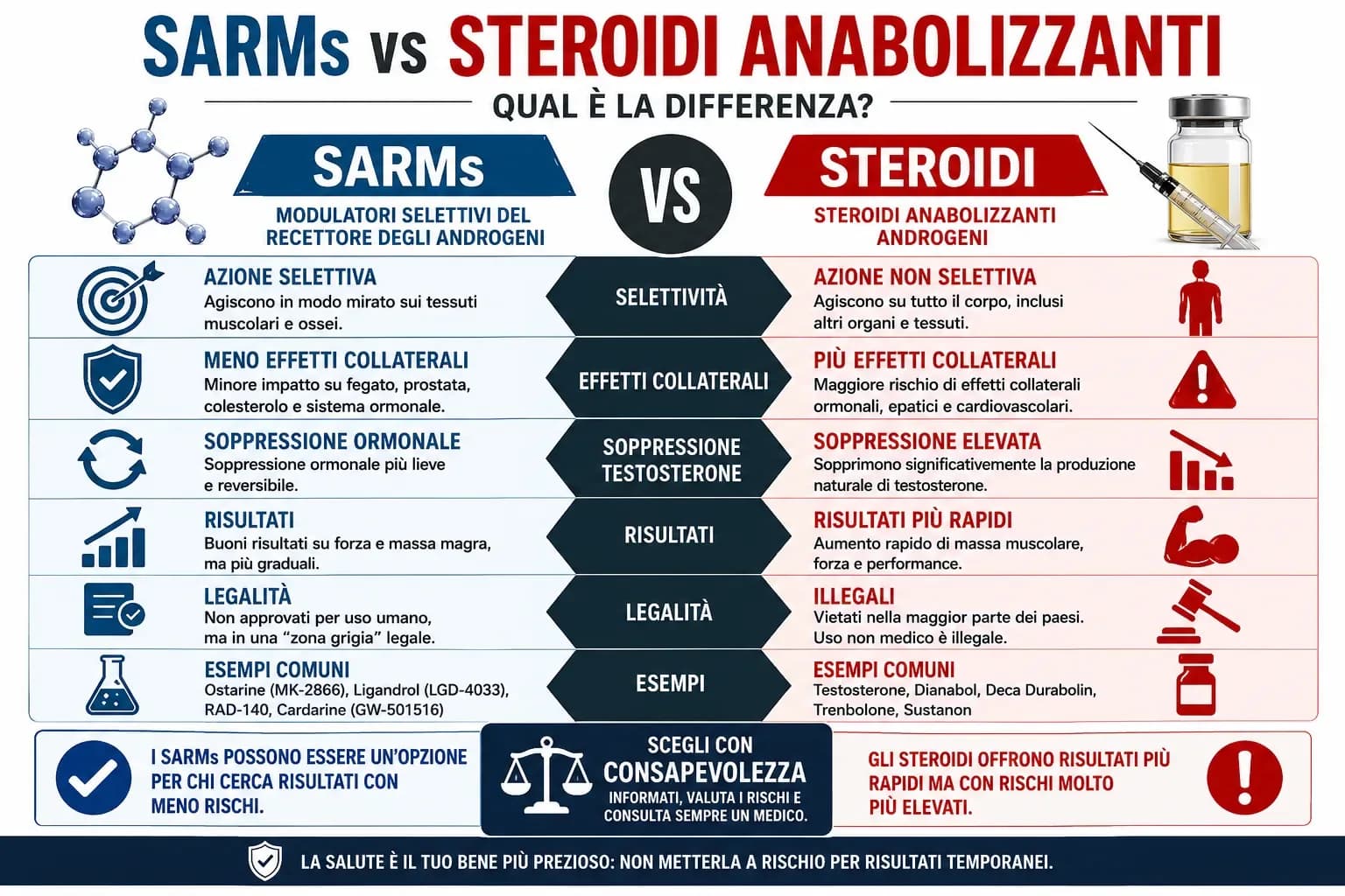 SARMs vs steroidi anabolizzanti: le differenze reali (senza miti)