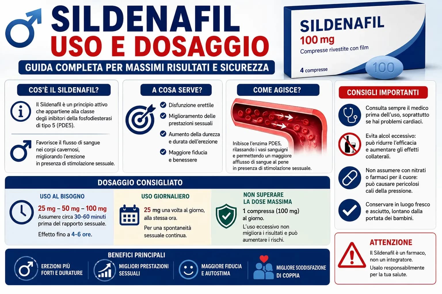 Diagramma del meccanismo d'azione del Sildenafil nel pathway NO-cGMP-PDE5 con punto di intervento farmacologico