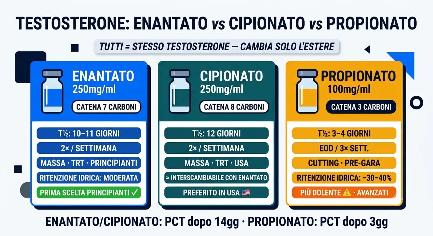Quale estere di testosterone scegliere: Enantato, Cipionato o Propionato a confronto