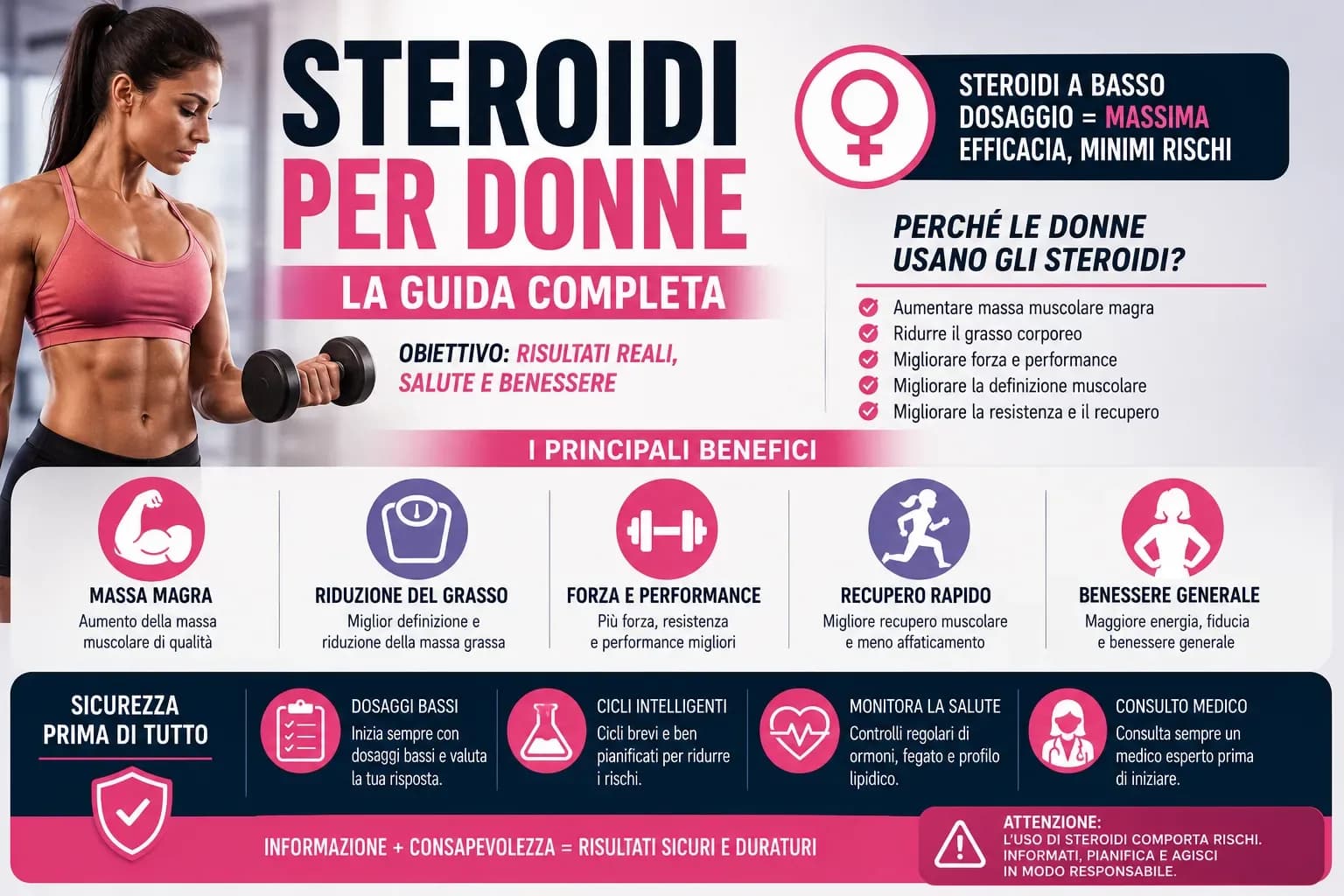 Steroidi per donne: guida onesta al rischio di virilizzazione