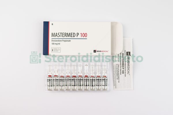 Mastermed P 100 (Drostanolone Propionate), 100mg/ml, prodotto da Deus Medical, steroide anabolizzante iniettabile utilizzato per migliorare la definizione muscolare e la forza fisica