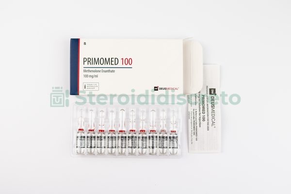 Primomed 100 (Methenolone Enanthate), 100mg/ml, prodotto da Deus Medical, un anabolizzante steroideo utilizzato per il miglioramento della massa muscolare e della definizione