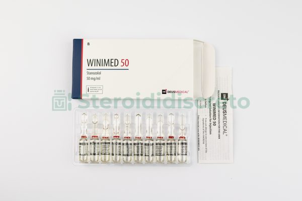 WINIMED 50 (Stanozolol in olio), 50mg/ml, prodotto da Deus Medical, un potente steroide anabolizzante utilizzato per aumentare la massa muscolare e migliorare la definizione muscolare