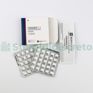 FEMAMED 2.5 (Letrozolo) 2,5mg/Tab, prodotto da Deus Medical, inibitore dell'aromatasi usato per trattare il cancro al seno e ridurre i livelli di estrogeni