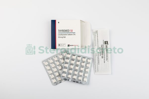 THYROMED 50 (Levotiroxina Sodica T4) 50mcg/Tab, prodotto da Deus Medical, farmaco utilizzato per trattare l'ipotiroidismo migliorando i livelli di ormoni tiroidei nel corpo