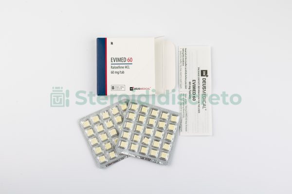 EVIMED 60 (Raloxifene HCL) 60mg/Tab, prodotto da Deus Medical, utilizzato per la prevenzione e il trattamento dell'osteoporosi postmenopausale e per ridurre il rischio di carcinoma mammario