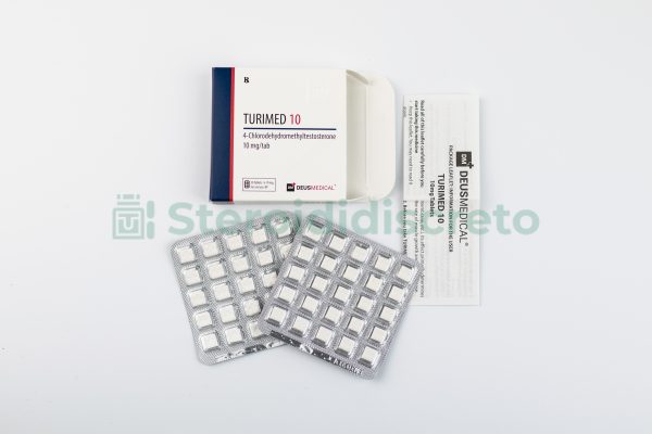 TURIMED 10 (Turinabol) 10mg/Tab, prodotto da Deus Medical, steroide anabolizzante orale noto per aumentare la forza e la massa muscolare senza ritenzione idrica