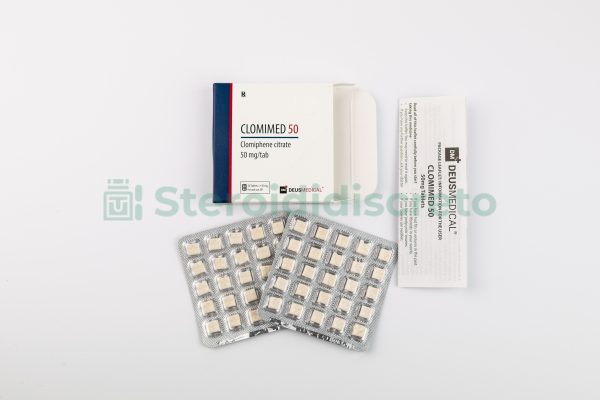 CLOMIMED 50 (Clomiphene citrate) 50mg/Tab, prodotto da Deus Medical, utilizzato per stimolare la produzione di testosterone e migliorare la fertilità maschile