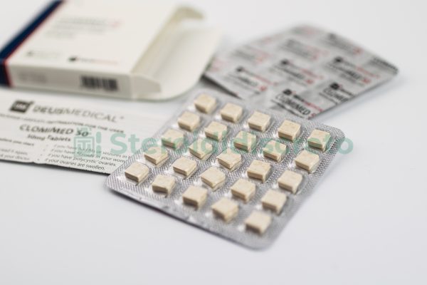 CLOMIMED 50 (Clomiphene citrate) 50mg/Tab, prodotto da Deus Medical, utilizzato per stimolare la produzione di testosterone e migliorare la fertilità maschile