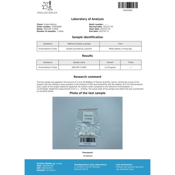 Enclomilad (Enclomiphene citrate) Driada Medical 12.5 mg - immagine 2