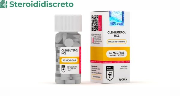 Confezione di Clenbuterolo da 40 mcg con 50 compresse, prodotto da Hilma Biocare