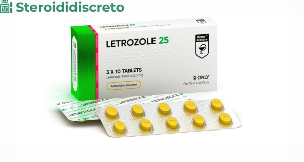 Confezione blister di Letrozolo 25 da 2,5 mg con 30 compresse, prodotto da Hilma Biocare