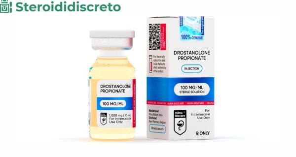 Fiala da 10 ml di propionato di drostanolone (Masteron) con un dosaggio di 100 mg/ml di Hilma Biocare