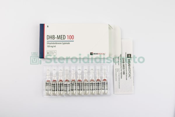 DHB-MED 100 (Dihydroboldenone Cypionate), 100mg/ml, prodotto da Deus Medical, uno steroide anabolizzante progettato per aumentare la massa muscolare magra e migliorare le prestazioni atletiche