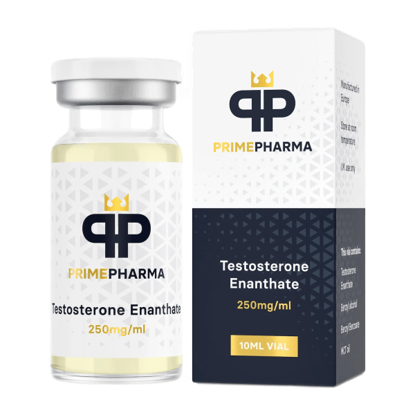 "Immagine di una fiala da 10 ml etichettata 'Testosterone Enanthate 250 mg/ml – Prime Pharma